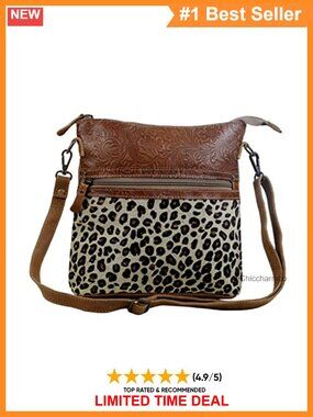 Hairon Leopard Print Satchel Shoulder Bag Real Cowhide Leather